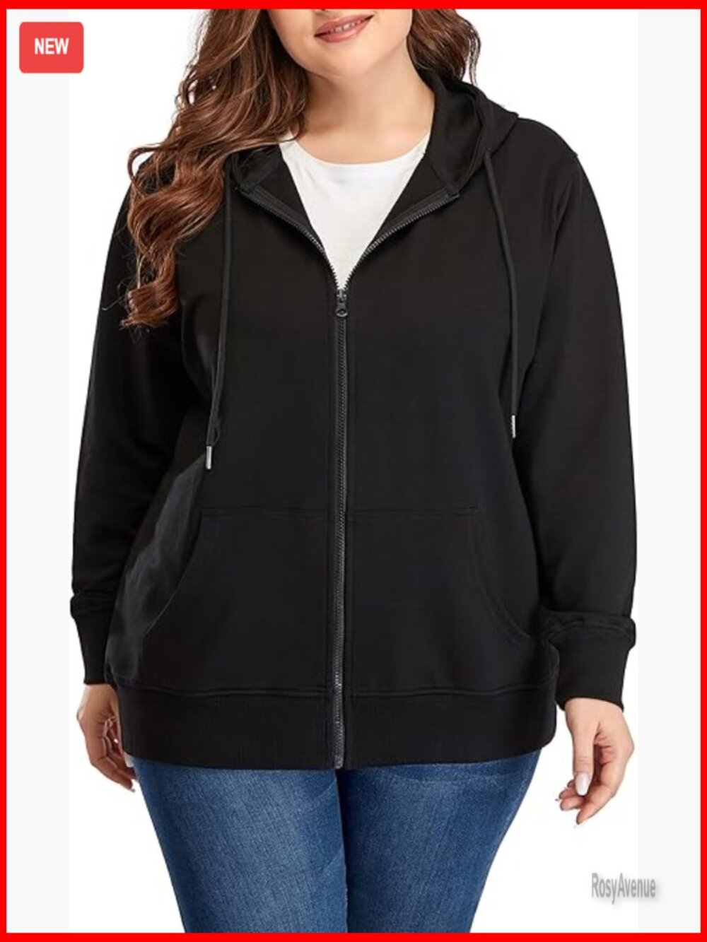 Plus Size Full Zip-Up Hoodie Cotton Sweatshirt